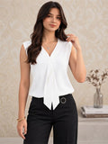 LENIA Women's Sleeveless Front-Tie Top in Heavy Georgette Fabric