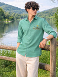 Men's Mint Green Mountain Graphic Poly Cotton Full-Sleeve Casual Shirt