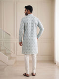 Men's Cotton Blend Embroidered Kurta | Mandarin Collar | Full Sleeves | Festive & Ethnic Wear