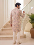 Men's Floral Printed Cotton Blend Kurta | Mandarin Collar | Full Sleeve Ethnic Wear