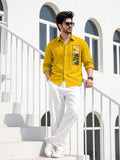 Men's Mustard Yellow Mountain Landscape Graphic Poly Cotton Full-Sleeve Casual Shirt