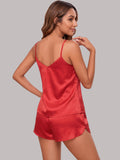 Women's Satin Cami & Shorts Pajama Set – Soft Silk-Look Sleeveless Nightwear Lounge Set ( 406 )
