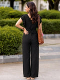 LENIA Women’s Maroon Heavy Vista Georgette Jumpsuit with Ruffle Sleeves and Waist Tie Belt