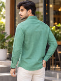 Men's Mint Green Mountain Graphic Poly Cotton Full-Sleeve Casual Shirt