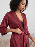 Women's Satin Lace Robe Nightwear with Waist Tie Belt ( 521 )