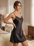 Women's Satin Lace Trim Nightdress – Elegant Sleeveless Slip Nightgown ( 603 )