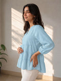 LENIA Women's Ajanta Fabric Tiered Peplum Top with Balloon Sleeves