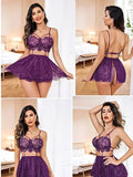 Women's Floral Lace Babydoll Lingerie Set | Elegant Sleeveless Nightwear Dress ( 271 )