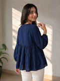 LENIA Women's Ajanta Fabric Tiered Peplum Top with Balloon Sleeves