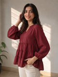 LENIA Women's Ajanta Fabric Tiered Peplum Top with Balloon Sleeves