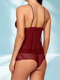 Women's Lace Babydoll Nightwear Set | Soft Mesh Sleeveless Lingerie with Matching Boyshorts ( 311 )