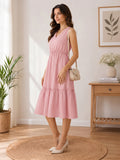 LENIA Women's Sleeveless V-Neck Tiered Midi Dress