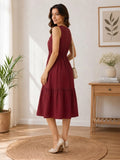 LENIA Women's Sleeveless V-Neck Tiered Midi Dress