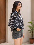 LENIA Women's Premium Printed Georgette Shirt – Abstract Letter Print
