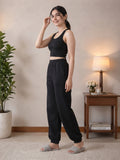 LENIA Women's Sleeveless Crop Top & Jogger Pants Set – Premium Heavy Fabric Co-Ord Set
