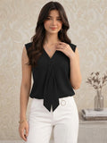 LENIA Women's Sleeveless Front-Tie Top in Heavy Georgette Fabric