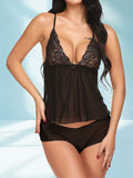Women's Lace Babydoll Nightwear Set | Soft Mesh Sleeveless Lingerie with Matching Boyshorts ( 311 )