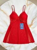 Women's Wine Lace Babydoll Nightdress | Sleeveless V-Neck Soft Nightwear ( 481 )