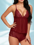 Women's Lace Babydoll Nightwear Set | Soft Mesh Sleeveless Lingerie with Matching Boyshorts ( 311 )