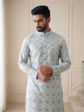 Men's Cotton Blend Embroidered Kurta | Mandarin Collar | Full Sleeves | Festive & Ethnic Wear