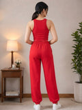 LENIA Women's Sleeveless Crop Top & Jogger Pants Set – Premium Heavy Fabric Co-Ord Set