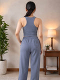 LENIA Women's Sleeveless Crop Top & Jogger Pants Set – Premium Heavy Fabric Co-Ord Set