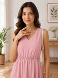 LENIA Women's Sleeveless V-Neck Tiered Midi Dress