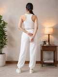 LENIA Women's Sleeveless Crop Top & Jogger Pants Set – Premium Heavy Fabric Co-Ord Set