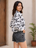 LENIA Women's Premium Printed Georgette Shirt – Abstract Letter Print