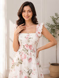 LENIA Women's Premium Super Soft Georgette Floral Printed Ruffle Dress