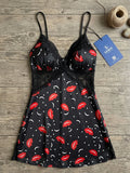 Women's Wine Lace Babydoll Nightdress | Sleeveless V-Neck Soft Nightwear ( 481 )