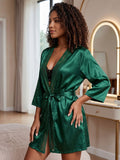 Women's Satin Lace Robe Nightwear with Waist Tie Belt ( 521 )