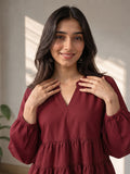 LENIA Women's Ajanta Fabric Tiered Peplum Top with Balloon Sleeves