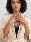 Women's Satin Lace Robe Nightwear with Waist Tie Belt ( 521 )