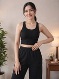 LENIA Women's Sleeveless Crop Top & Jogger Pants Set – Premium Heavy Fabric Co-Ord Set