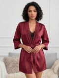 Women's Satin Lace Robe Nightwear with Waist Tie Belt ( 521 )