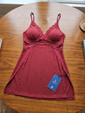Women's Wine Lace Babydoll Nightdress | Sleeveless V-Neck Soft Nightwear ( 481 )