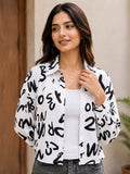 LENIA Women's Premium Printed Georgette Shirt – Abstract Letter Print