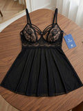 Women's Lace Mesh Babydoll Nightwear Set with Matching Thong ( 604 )