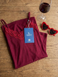 Women's Wine Lace Babydoll Nightdress | Sleeveless V-Neck Soft Nightwear ( 481 )