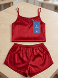 Women's Satin Cami & Shorts Pajama Set – Soft Silk-Look Sleeveless Nightwear Lounge Set ( 406 )