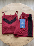 Women's Maroon Lace Trim Camisole & Shorts Nightwear Set ( 194 )
