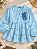 LENIA Women's Ajanta Fabric Tiered Peplum Top with Balloon Sleeves