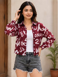LENIA Women's Premium Printed Georgette Shirt – Abstract Letter Print