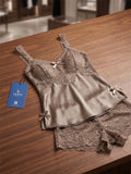 Women's Satin & Lace Cami Shorts Nightwear Set ( 301 )