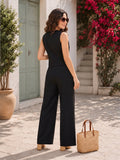 LENIA Women's Ruby Cotton Slub Co-Ord Set – Sleeveless Button-Front Vest & Wide-Leg Pants