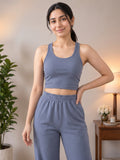 LENIA Women's Sleeveless Crop Top & Jogger Pants Set – Premium Heavy Fabric Co-Ord Set