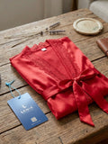Women's Satin Lace Robe Nightwear with Waist Tie Belt ( 521 )