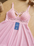 Women's Lace Mesh Babydoll Nightwear Set with Matching Thong ( 604 )