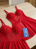 Women's Lace Mesh Babydoll Nightdress with Matching Thong ( 535 )